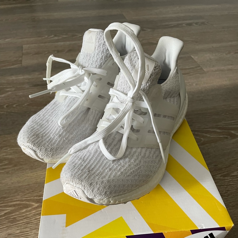 All white adidas ultraboost sneaker size 7